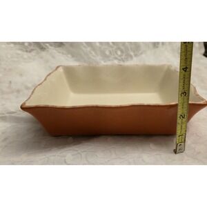 Burnt Orange Rust Amber Baking Dish Ruffled Edges Handles 9x6.5 Rectangular